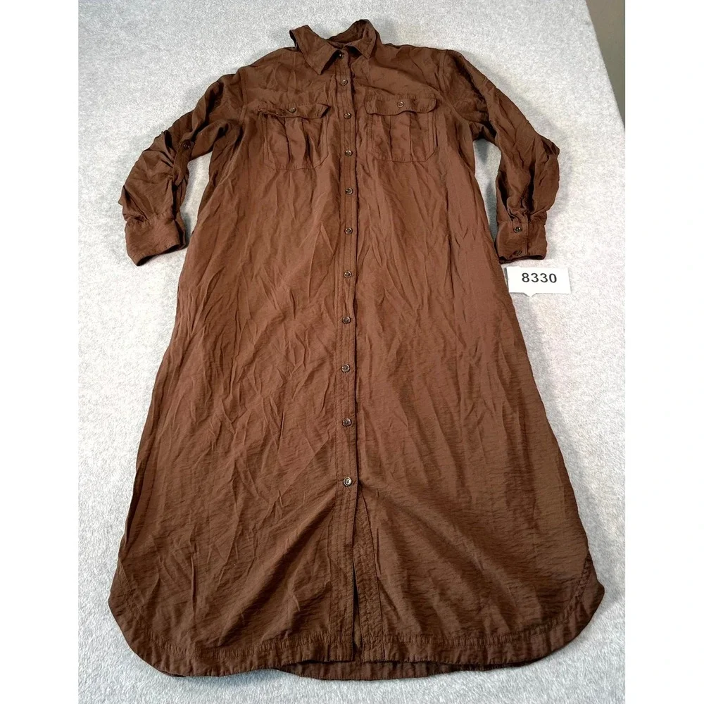 Banana Republic Shirt Dress Womens XL Brown Rayon Collared Button Front Casual - Picture 1 of 5